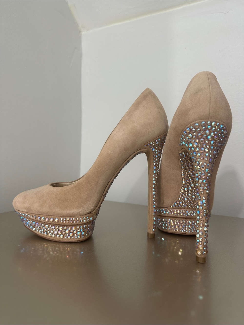 Brian Atwood Rhinestone Platform Stiletto Pump - Nude